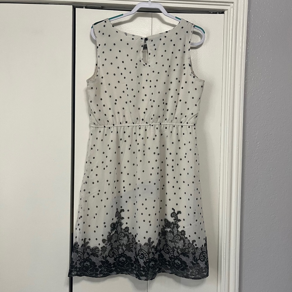 Maurices Womens XL Polka Dot Sleeveless Dress Lace Trim Mesh Yoke White Black - Picture 2 of 6